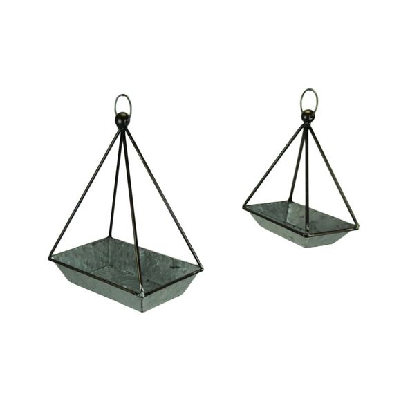 Galvanized Metal Standing or Hanging Indoor Outdoor Planters Set of 2 - Picture 1 of 3